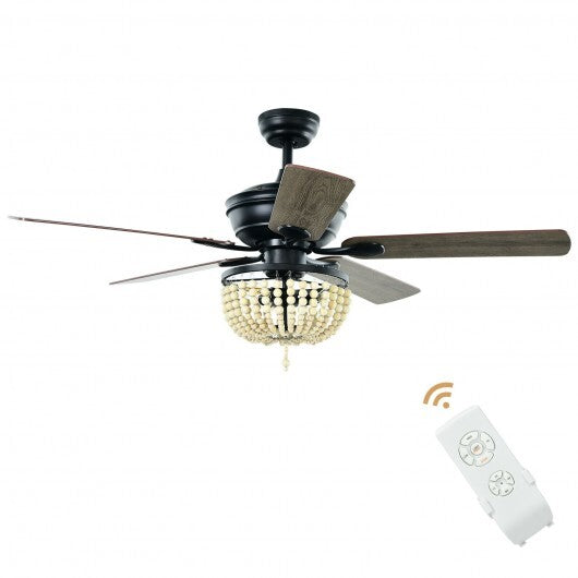 52 Inch Retro Ceiling Fan Light with Reversible Blades Remote Control-Golden