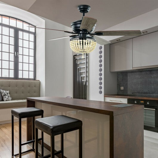52 Inch Retro Ceiling Fan Light with Reversible Blades Remote Control-Golden
