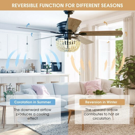 52 Inch Retro Ceiling Fan Light with Reversible Blades Remote Control-Golden