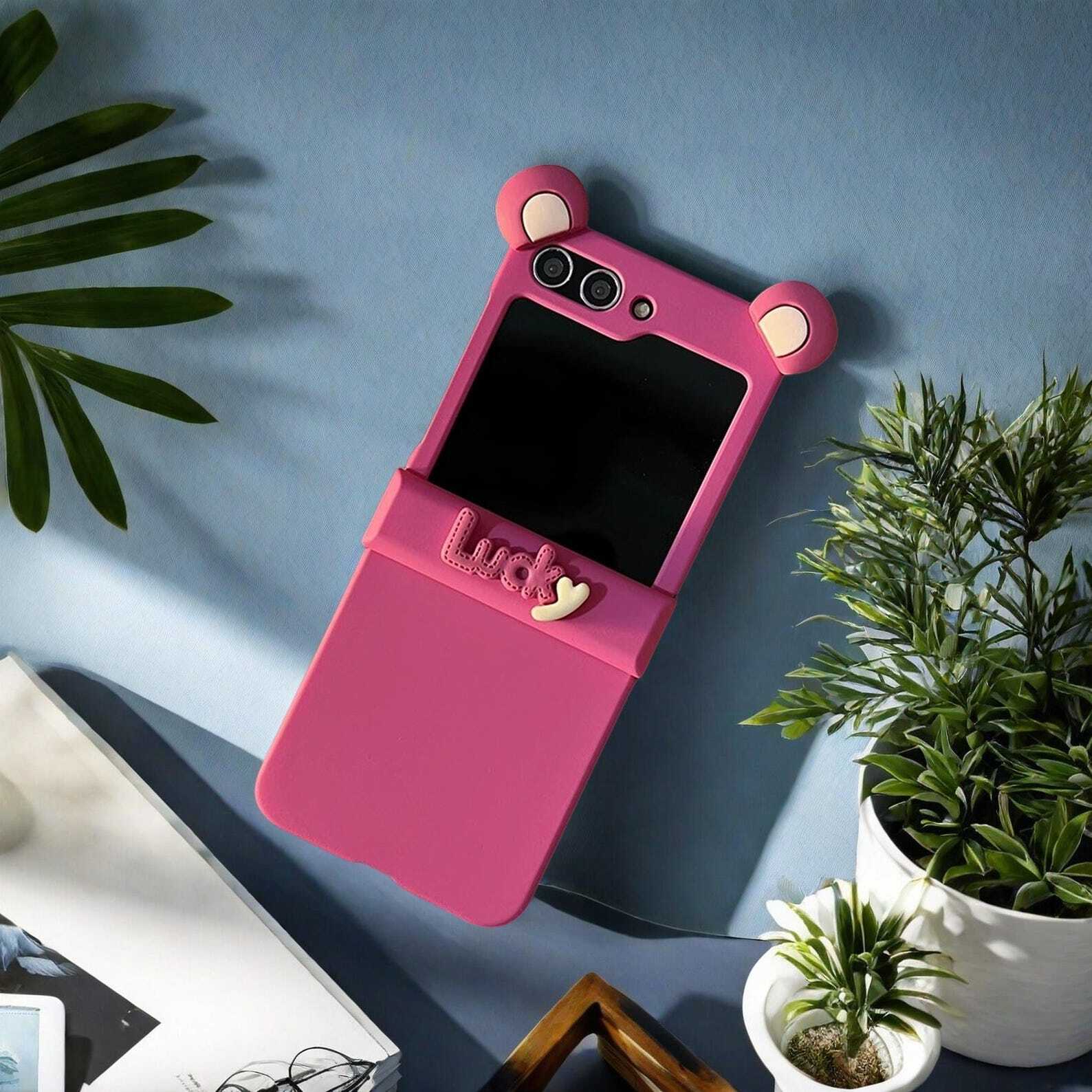 Cute Ears Lucky Hinge Case for Samsung Galaxy Z Flip 3 4 5 6 Motorola Razr 40 50 Ultra Xiaomi Mix Flip Protective Cover