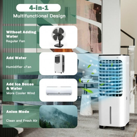 4-in-1 Evaporative Air Cooler with 12L Water Tank and 4 Ice Boxes-White