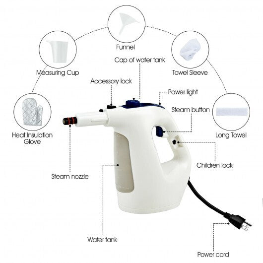 1400W Multipurpose Pressurized Steam Cleaner With 17 Pieces Accessories-Gray