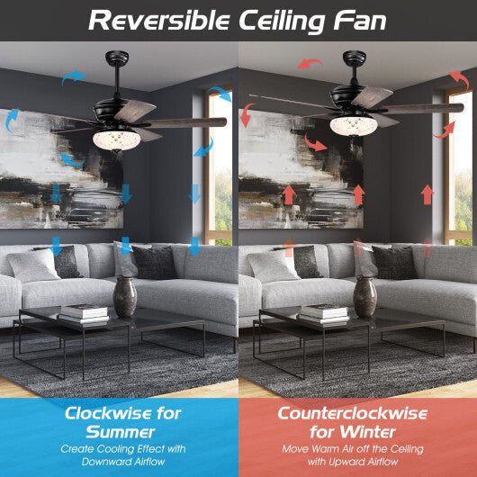 52 Inch Ceiling Fan with 3 Wind Speeds and 5 Reversible Blades-Black
