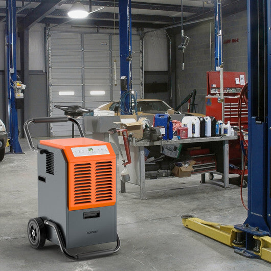 163 Pints Commercial Dehumidifier with Drain Hose and 24H Timer-Gray
