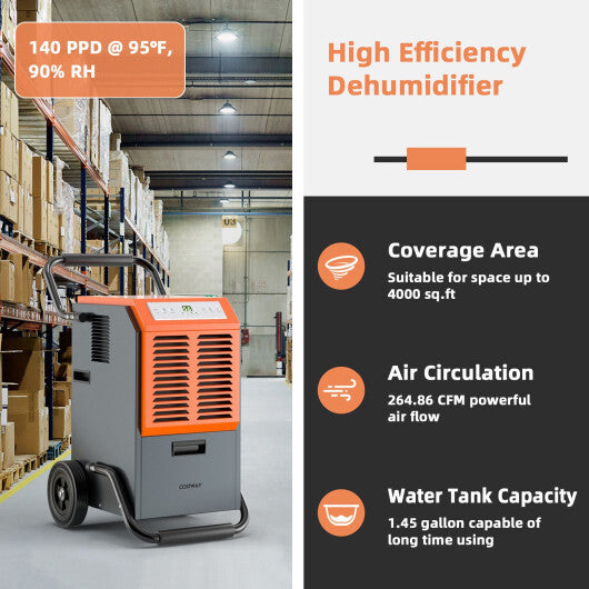 163 Pints Commercial Dehumidifier with Drain Hose and 24H Timer-Gray