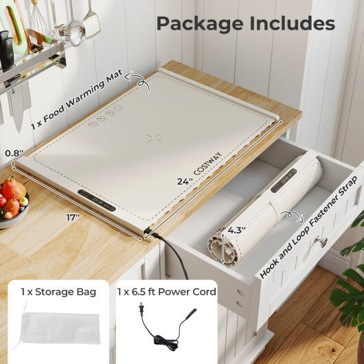 Food Warming Mat Rollable and Portable Electric Warming Tray with Fasting Heating-Blue