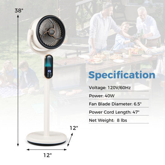 Oscillating Pedestal Fan with 8 Speeds Remote and 12H Timer-White