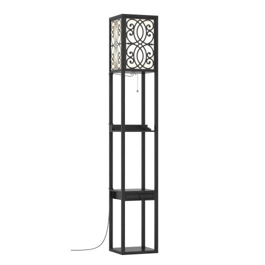 Modern  Standing Shelf Lamp with 1 Power Outlet and 2 USB Ports