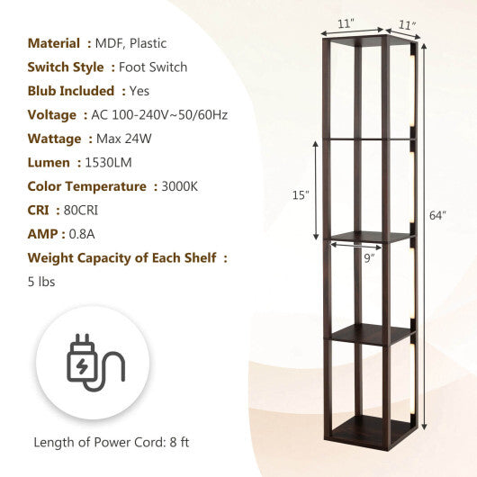 64 Inches Floor Lamp with 3-Level Dimmable LED Bulbs and Rotatable LED Poles-Black