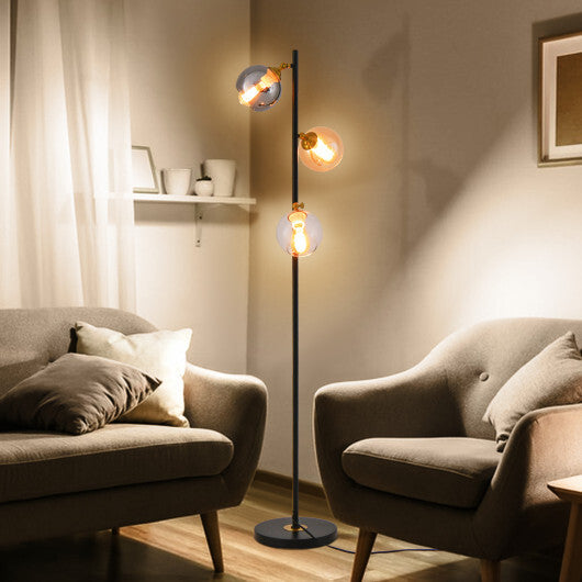 Mid Century Floor Lamp with 3 Glass Globe Lampshades and Weighted Base
