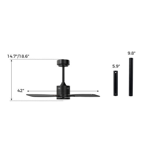 42inch Ceiling Fan with Light and Remote 3CCT LED with Memory 4H Timer 6 Speeds-Black