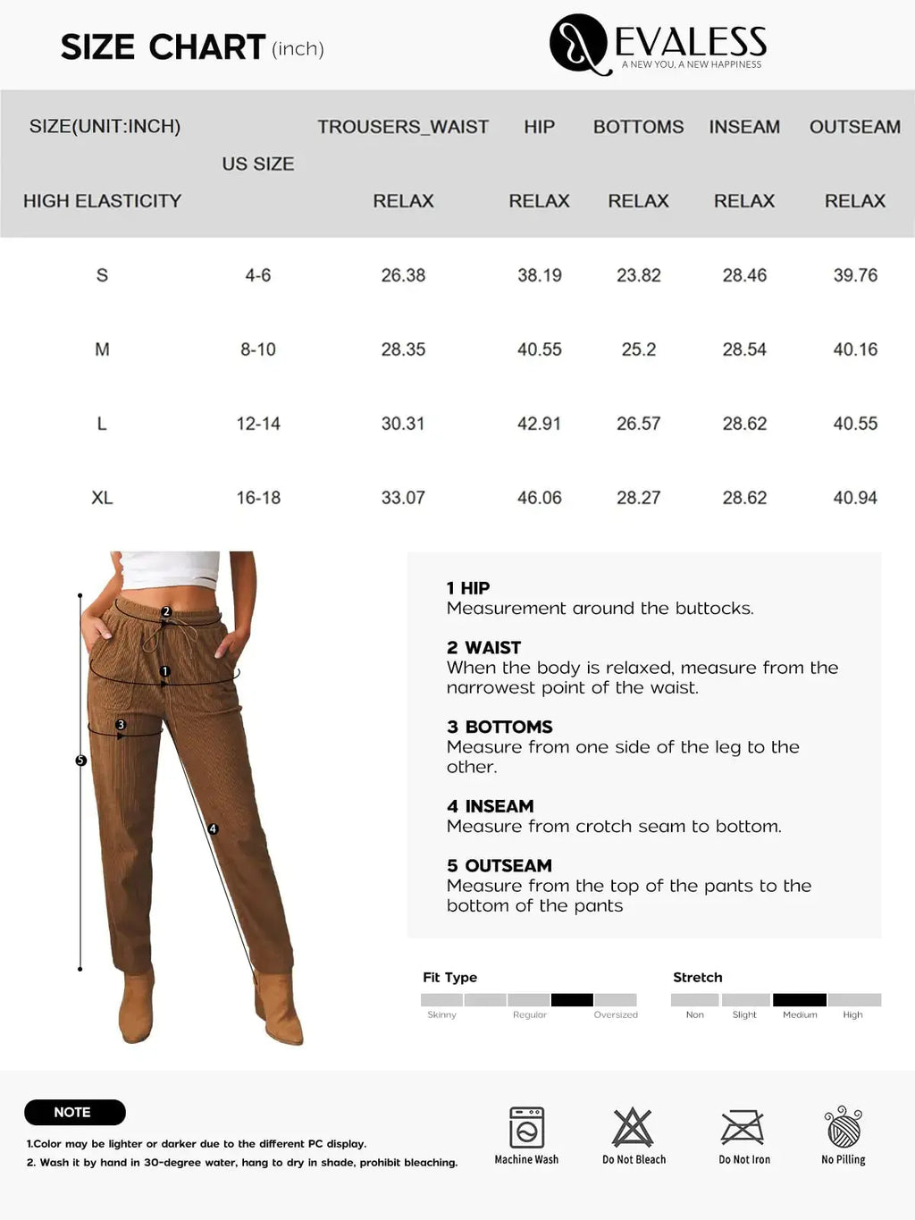 EVALESS Corduroy Pants for Women - Casual Drawstring Elastic High Waist Straight Leg Pants