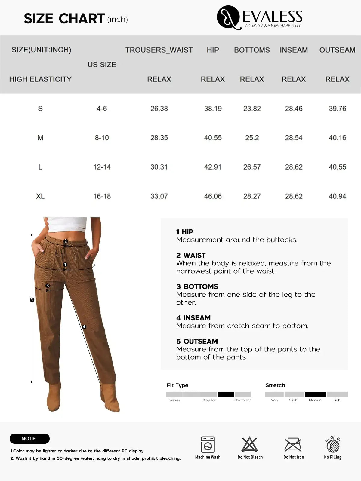 EVALESS Corduroy Pants for Women - Casual Drawstring Elastic High Waist Straight Leg Pants