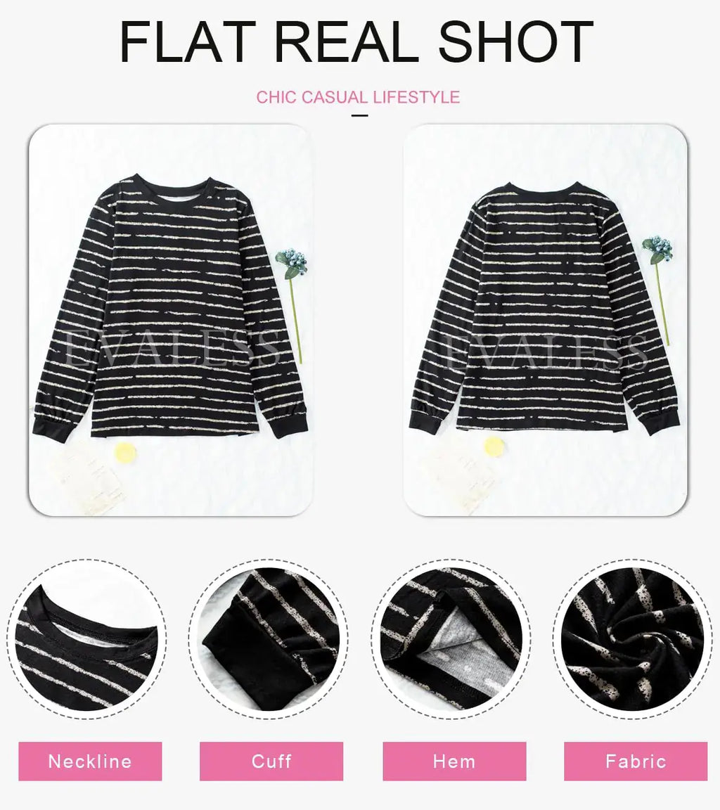 EVALESS Women Casual Polka Dots Tops Crewneck Long Sleeve Shirts -  Lightweight Loose Sweatshirts