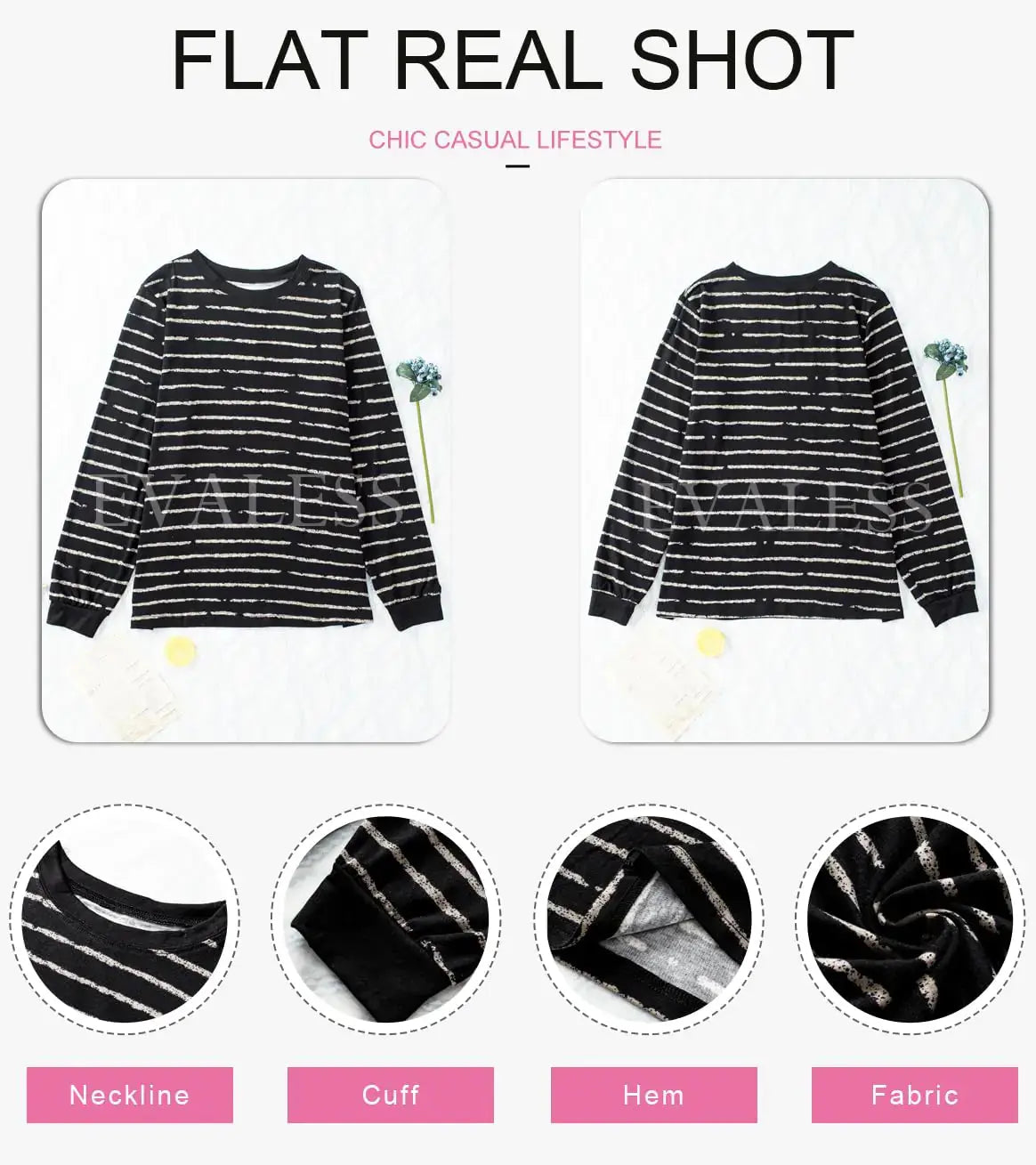 EVALESS Women Casual Polka Dots Tops Crewneck Long Sleeve Shirts -  Lightweight Loose Sweatshirts