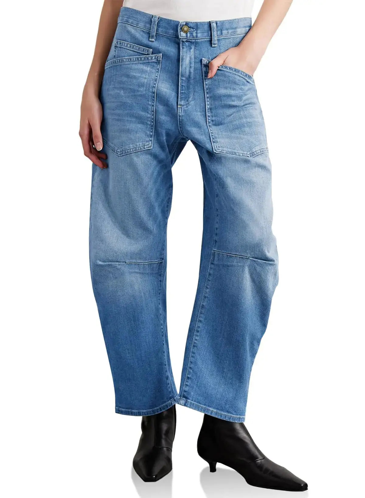 EVALESS Womens Baggy Barrel Jeans High Waisted Wide Leg Boyfriend Denim Ankle Pants Ashleigh Blue 14