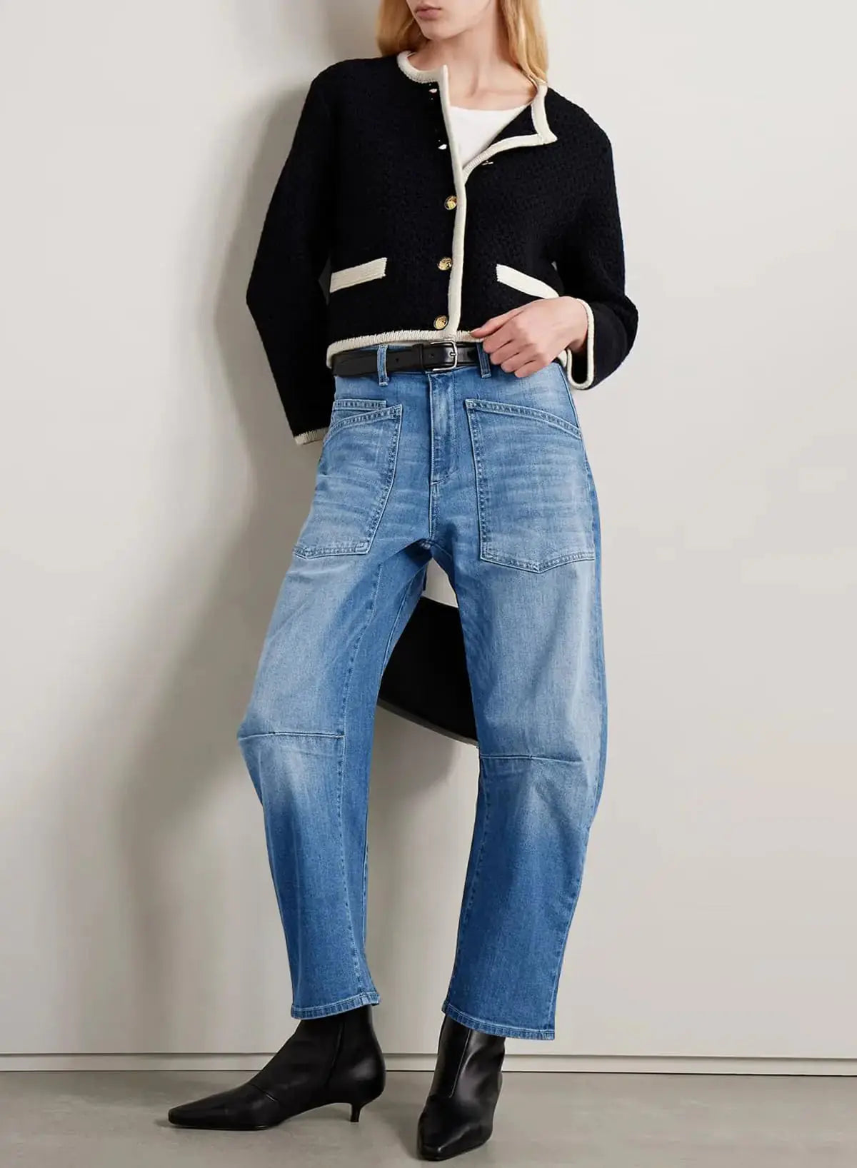 EVALESS Womens Baggy Barrel Jeans High Waisted Wide Leg Boyfriend Denim Ankle Pants Ashleigh Blue 14