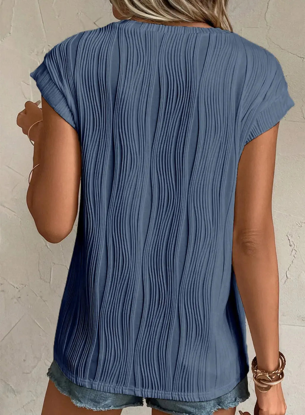 EVALESS Womens Short Sleeve Textured Tops | Crewneck Knit Solid Loose Casual Basic T Shirts