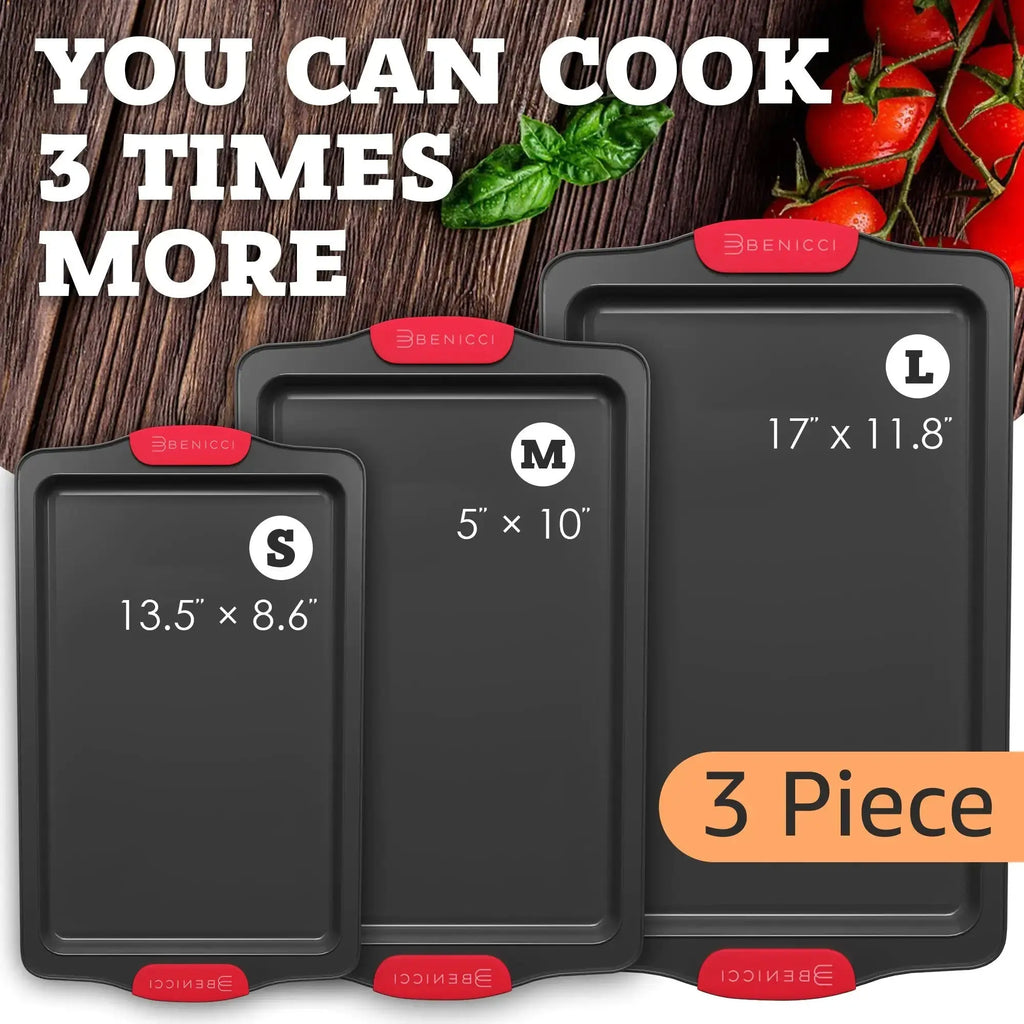Easy-Clean Premium Baking Tray Trio with Silicone Grips