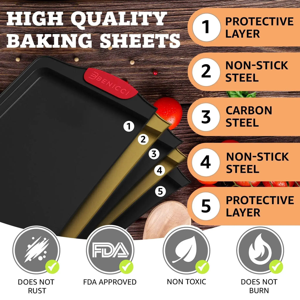 Easy-Clean Premium Baking Tray Trio with Silicone Grips