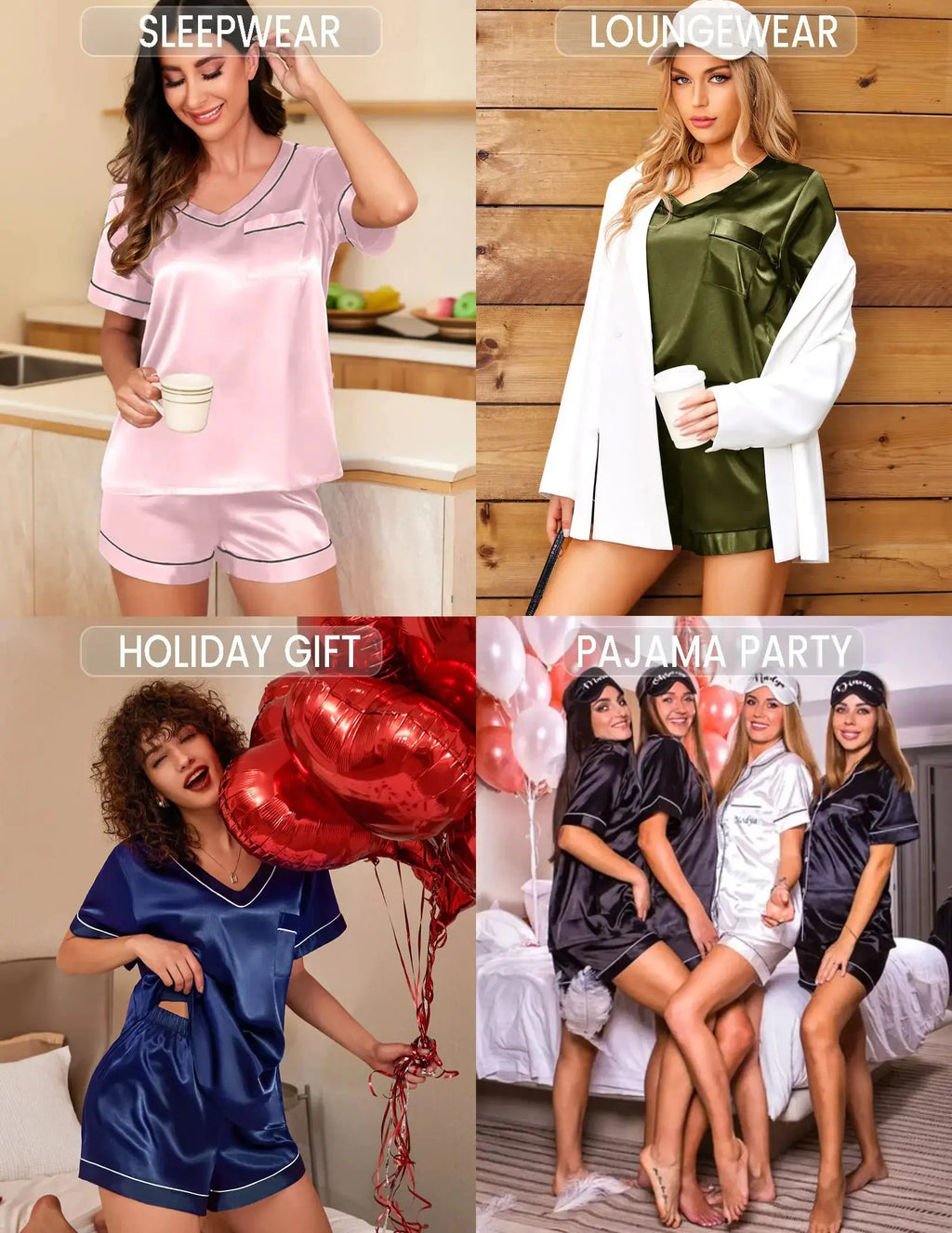 Ekouaer Satin Short Sleeve Silk Pajama Set - Two Piece Soft Sleepwear Loungewear Light Pink