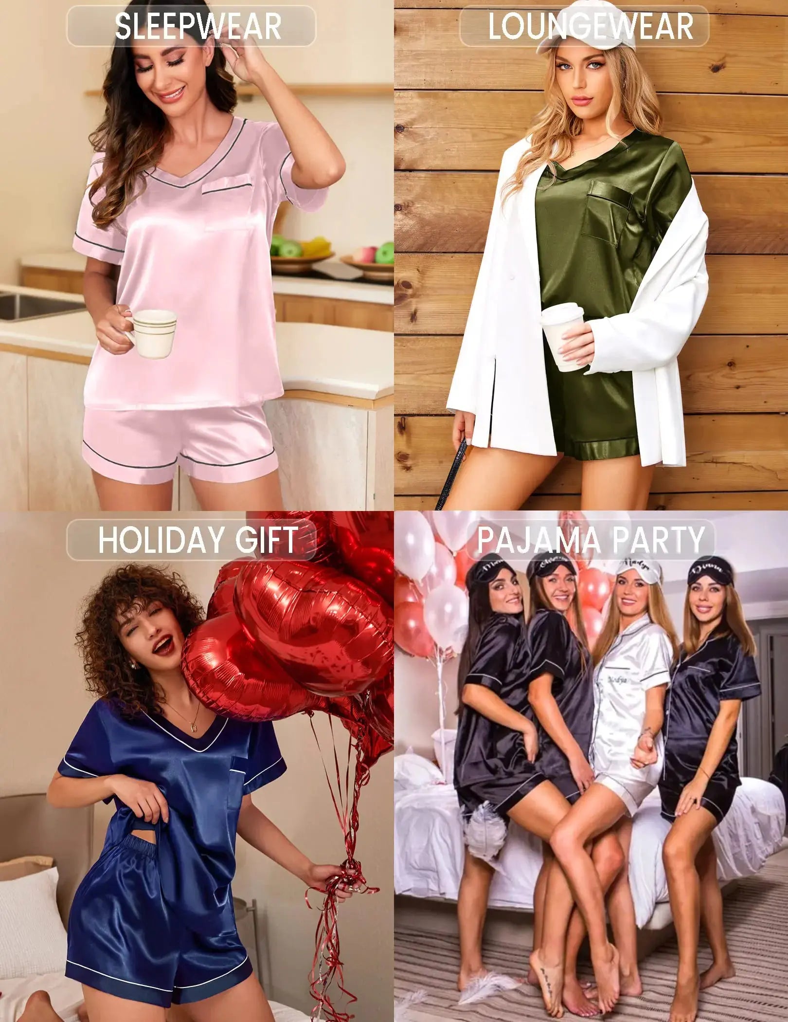 Ekouaer Satin Short Sleeve Silk Pajama Set - Two Piece Soft Sleepwear Loungewear Light Pink