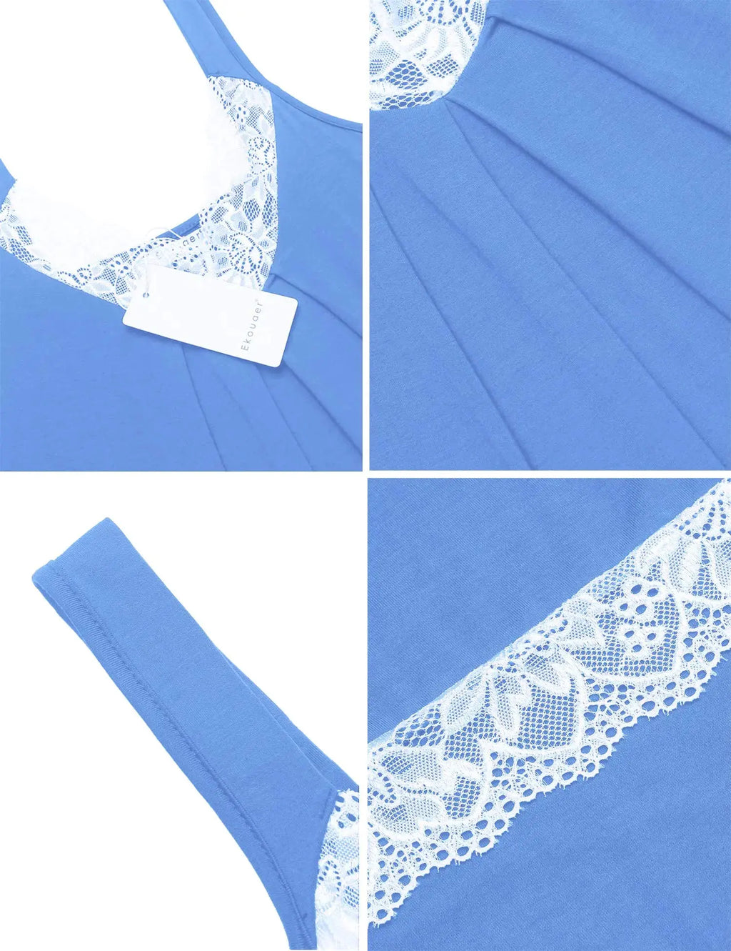 Ekouaer Women's Nightgown V-neck Chemise Sleepwear Lace Nightwear Soft Lingerie for Women Light Blue Large