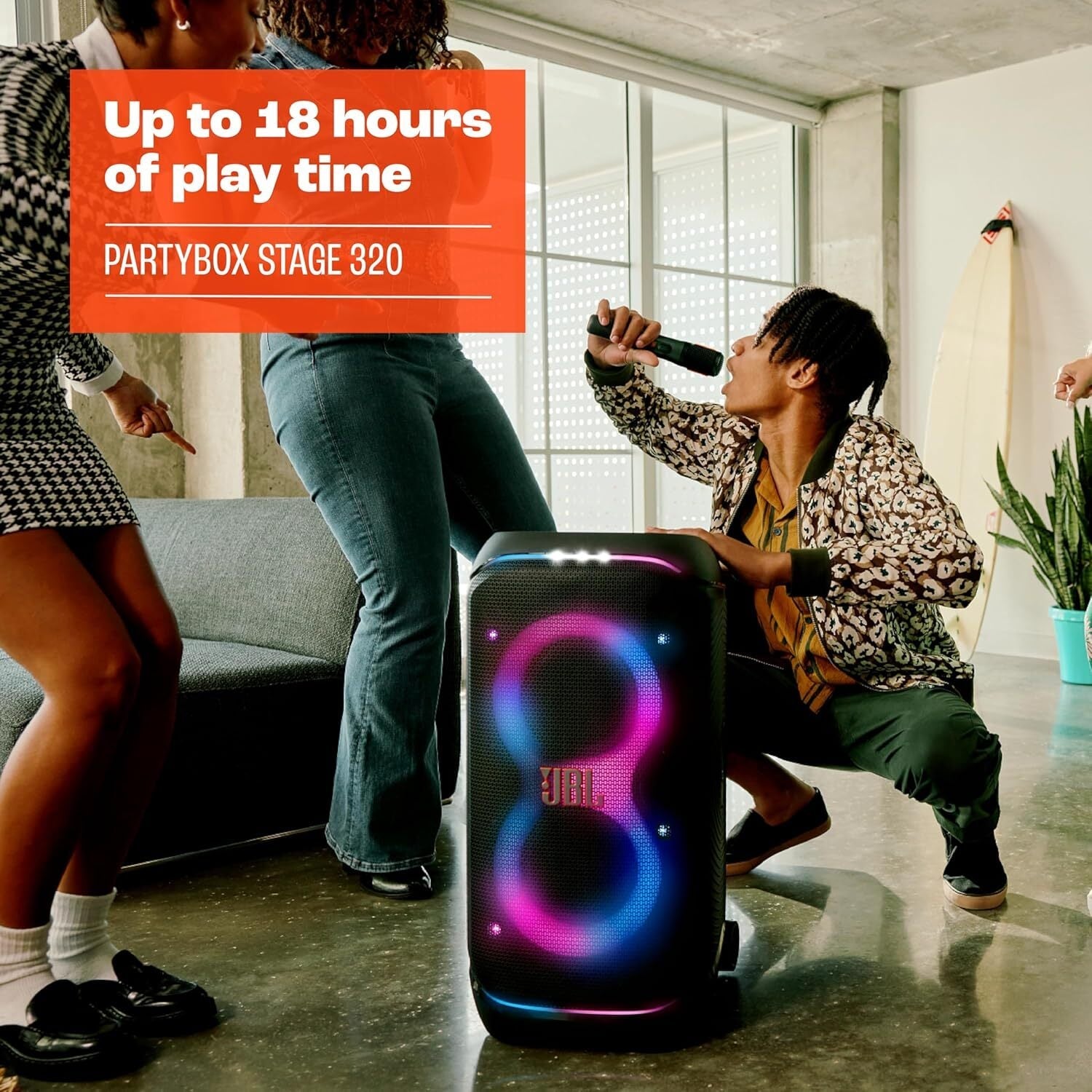 JBL Party Box Stage 320 Bluetooth Party Speaker Illuminated Splash‑Resistant 240W