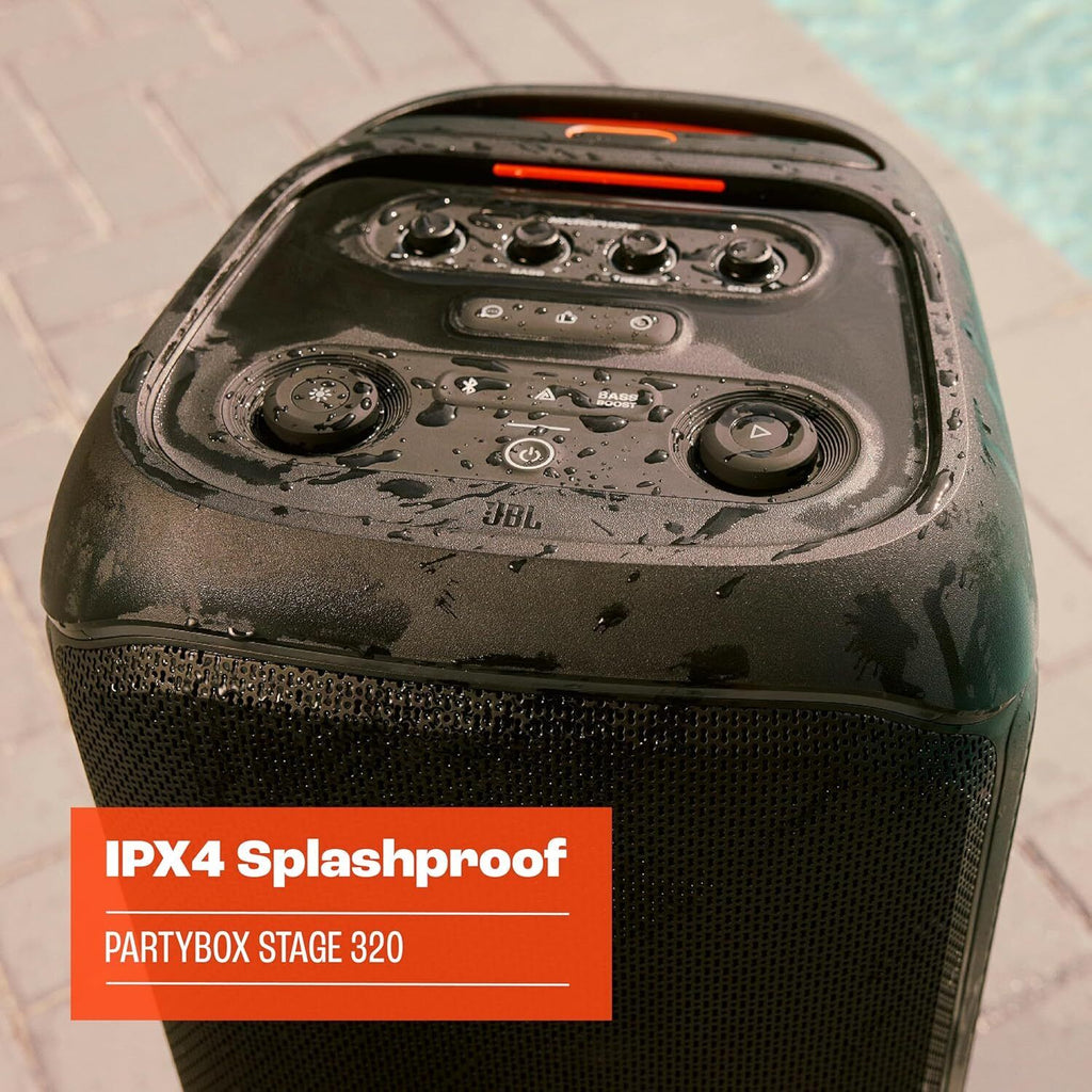 JBL Party Box Stage 320 Bluetooth Party Speaker Illuminated Splash‑Resistant 240W