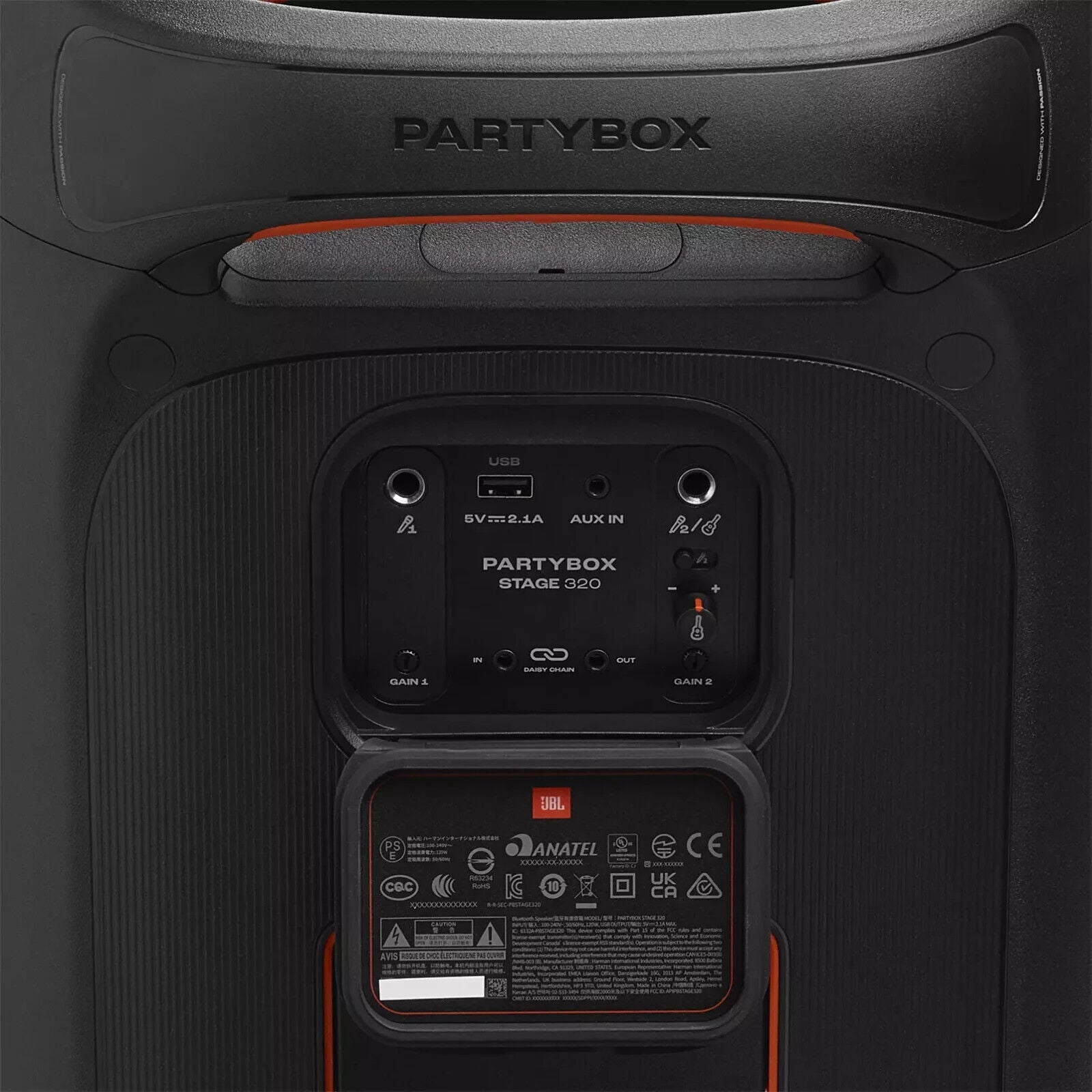 JBL Party Box Stage 320 Bluetooth Party Speaker Illuminated Splash‑Resistant 240W