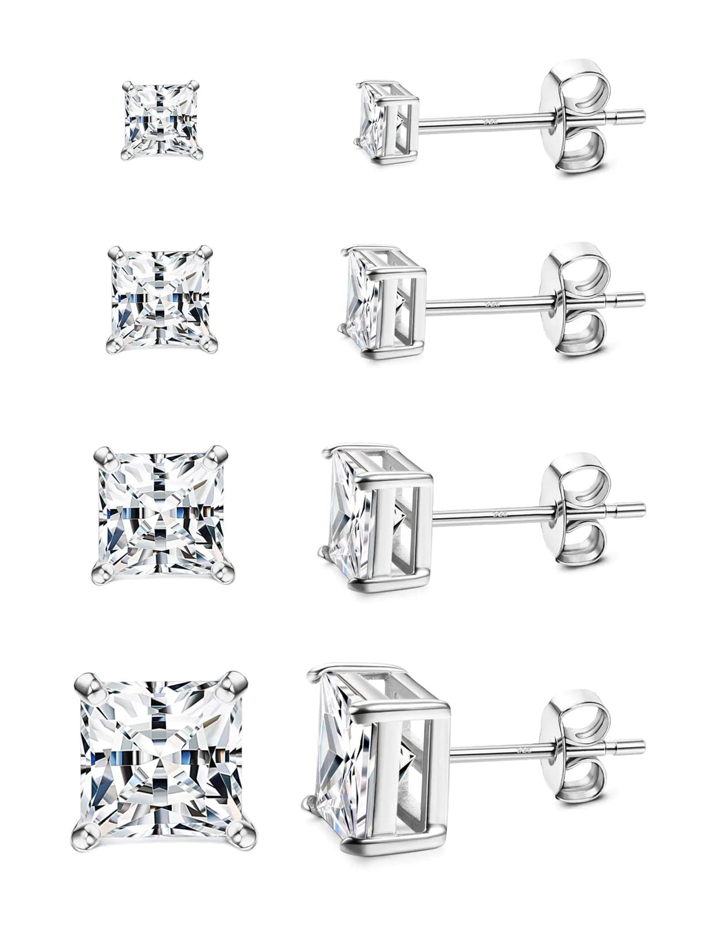 Elegant Cubic Zirconia Stud Earrings | 18K White Gold Plated | Hypoallergenic
