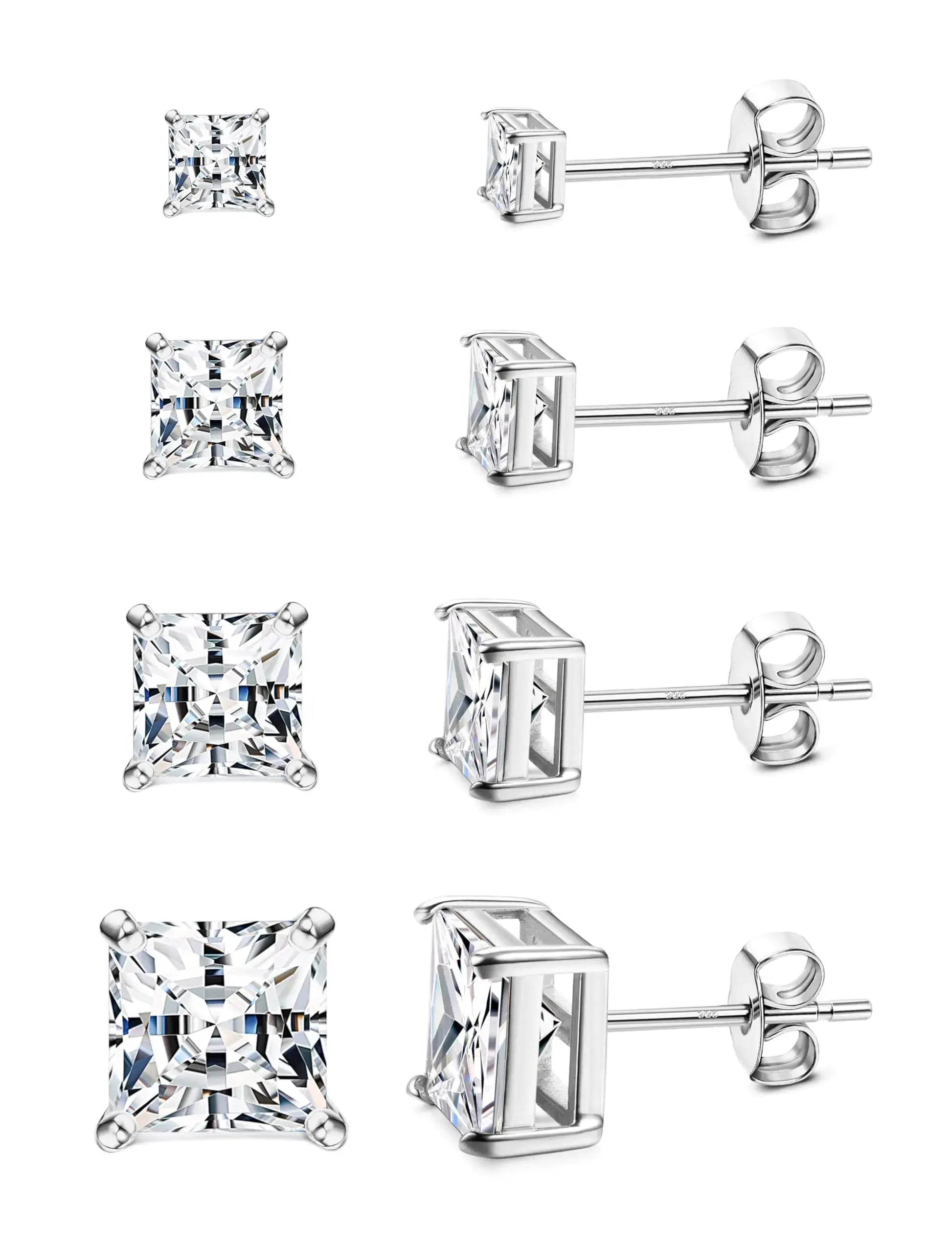 Elegant Cubic Zirconia Stud Earrings | 18K White Gold Plated | Hypoallergenic