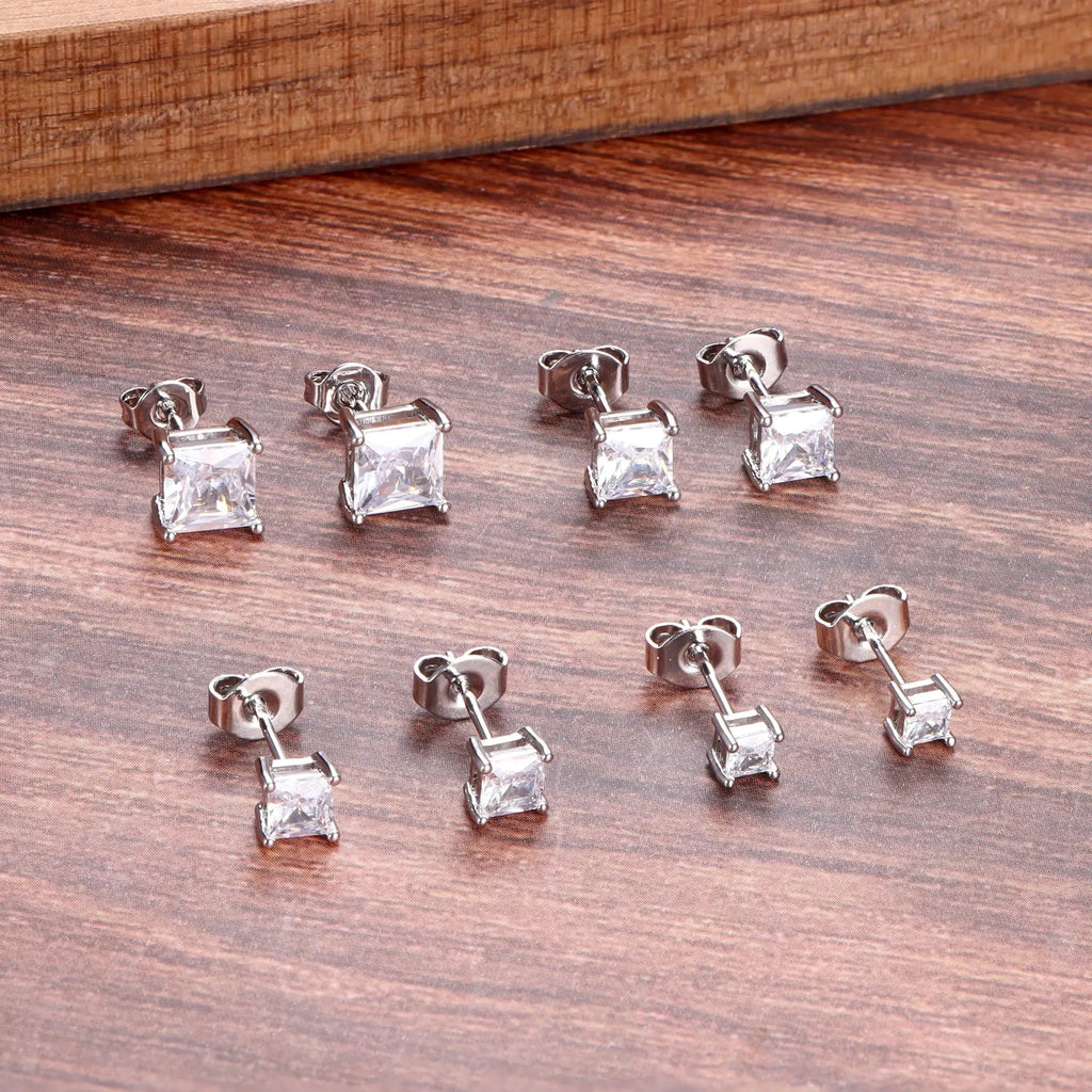 Elegant Cubic Zirconia Stud Earrings | 18K White Gold Plated | Hypoallergenic