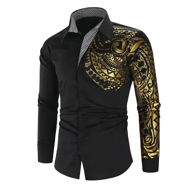 Elegant Gold Detail Black Shirt for Men