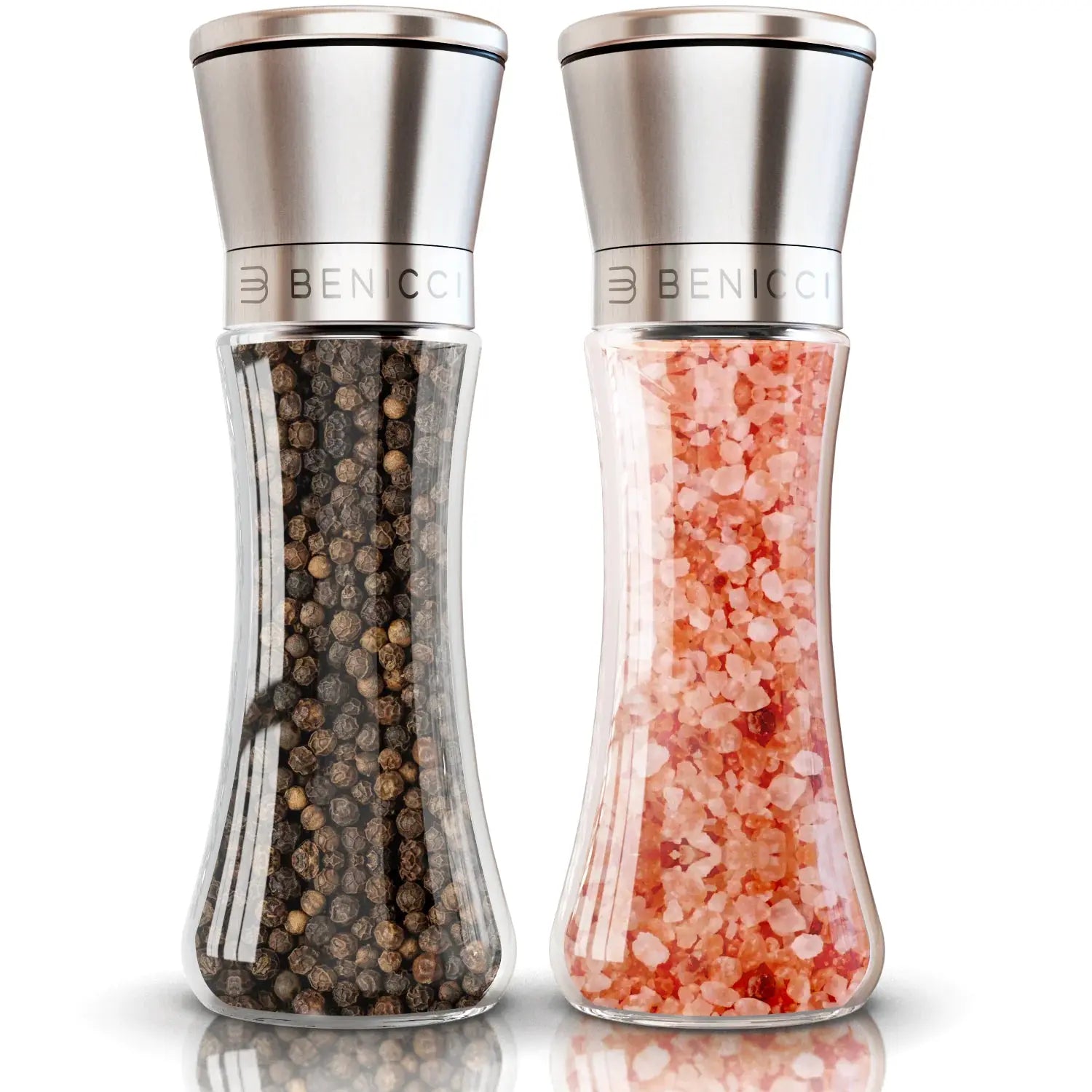Elegant Stainless Steel Salt and Pepper Mill Set - with Adjustable Ceramic Grinders and Extras