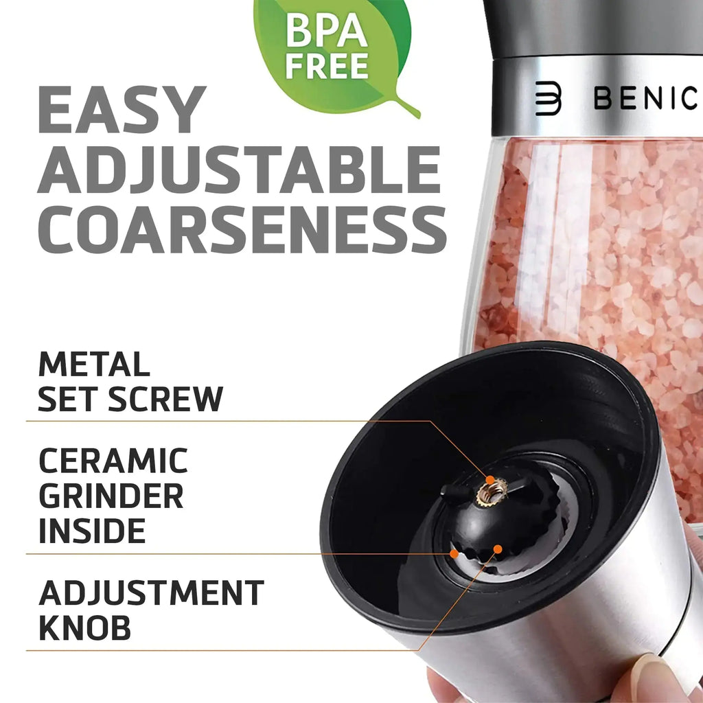 Elegant Stainless Steel Spice Grinder Duo - Adjustable & Easy Clean