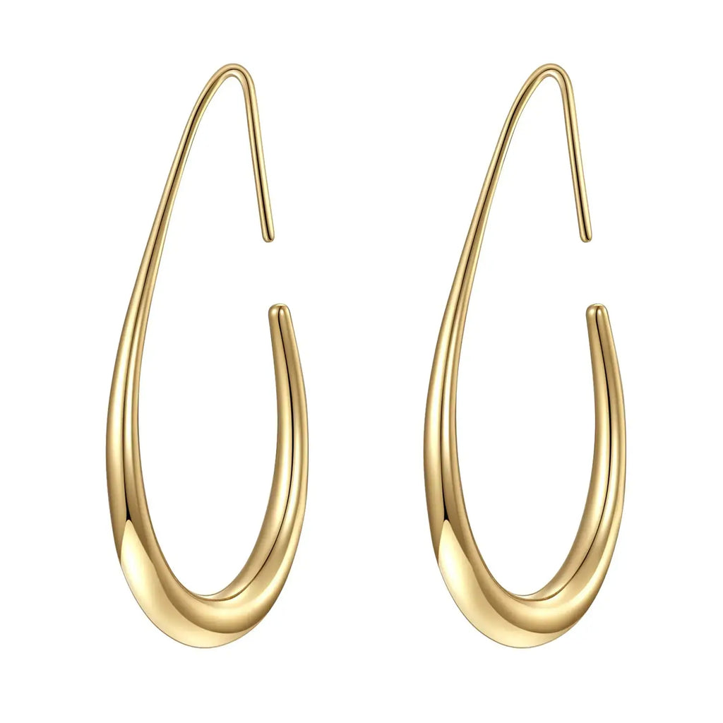 Elegant Teardrop Hoop Earrings – 14k Gold/White Gold Plated, Polished Oval Pull-Through Design