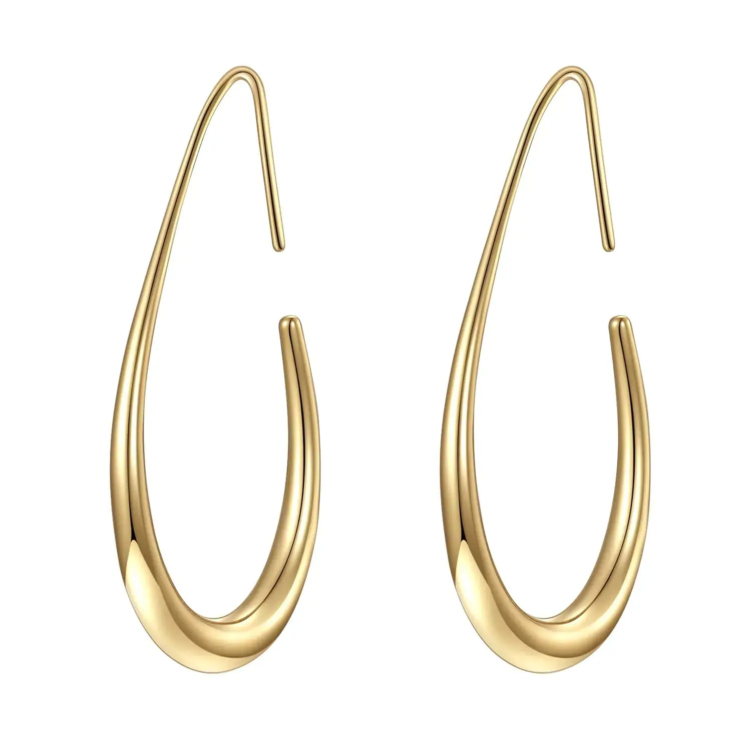 Elegant Teardrop Hoop Earrings – 14k Gold/White Gold Plated, Polished Oval Pull-Through Design