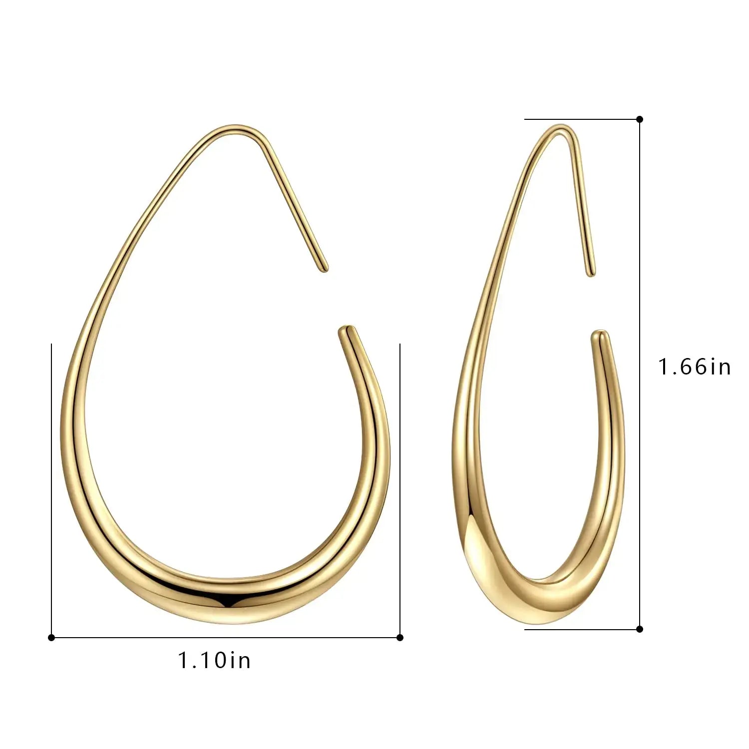 Elegant Teardrop Hoop Earrings – 14k Gold/White Gold Plated, Polished Oval Pull-Through Design