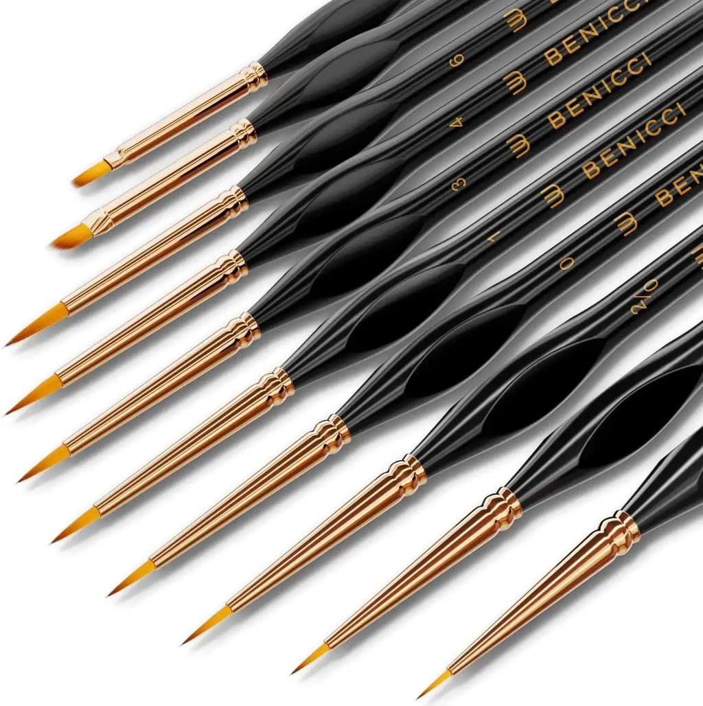 Elite Miniature Art Brush Set - 10 Detail Brushes for Fine Art