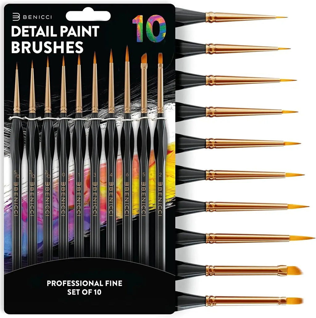 Elite Miniature Art Brush Set - 10 Detail Brushes for Fine Art