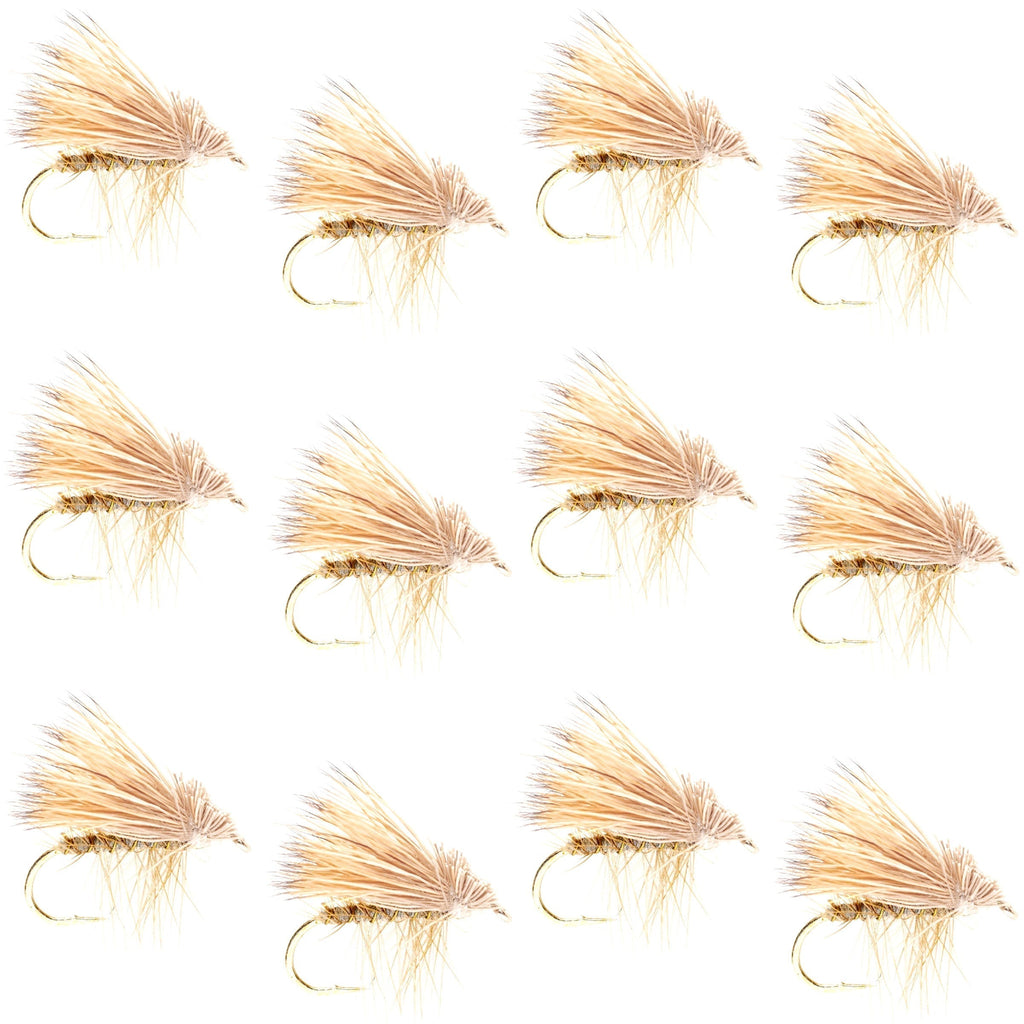 Barbless Yellow Elk Hair Caddis Classic Trout Dry Flies 1 Dozen Flies Size 12