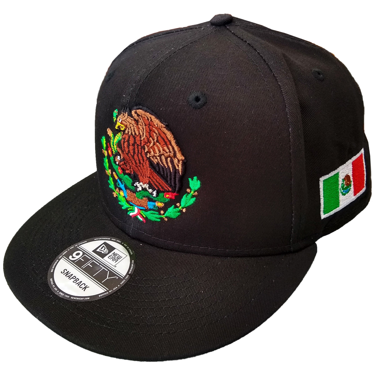 Embroidered Shield and flag SnapBack Mexico Black Hat