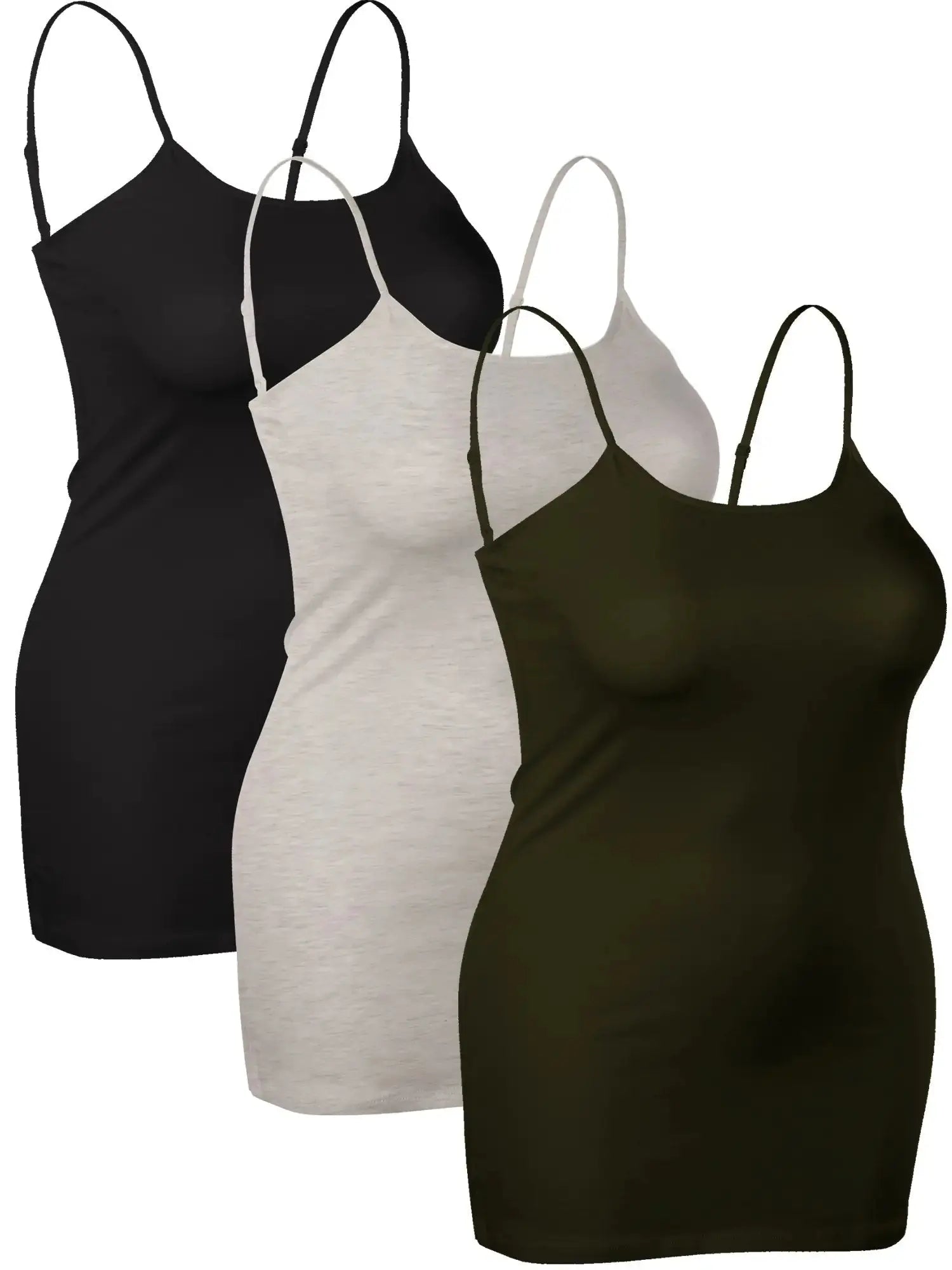 Emmalise Women's Basic Casual Long Camisole Adjustable Strap Cami Layering Top | Black, Oatmeal, Olive