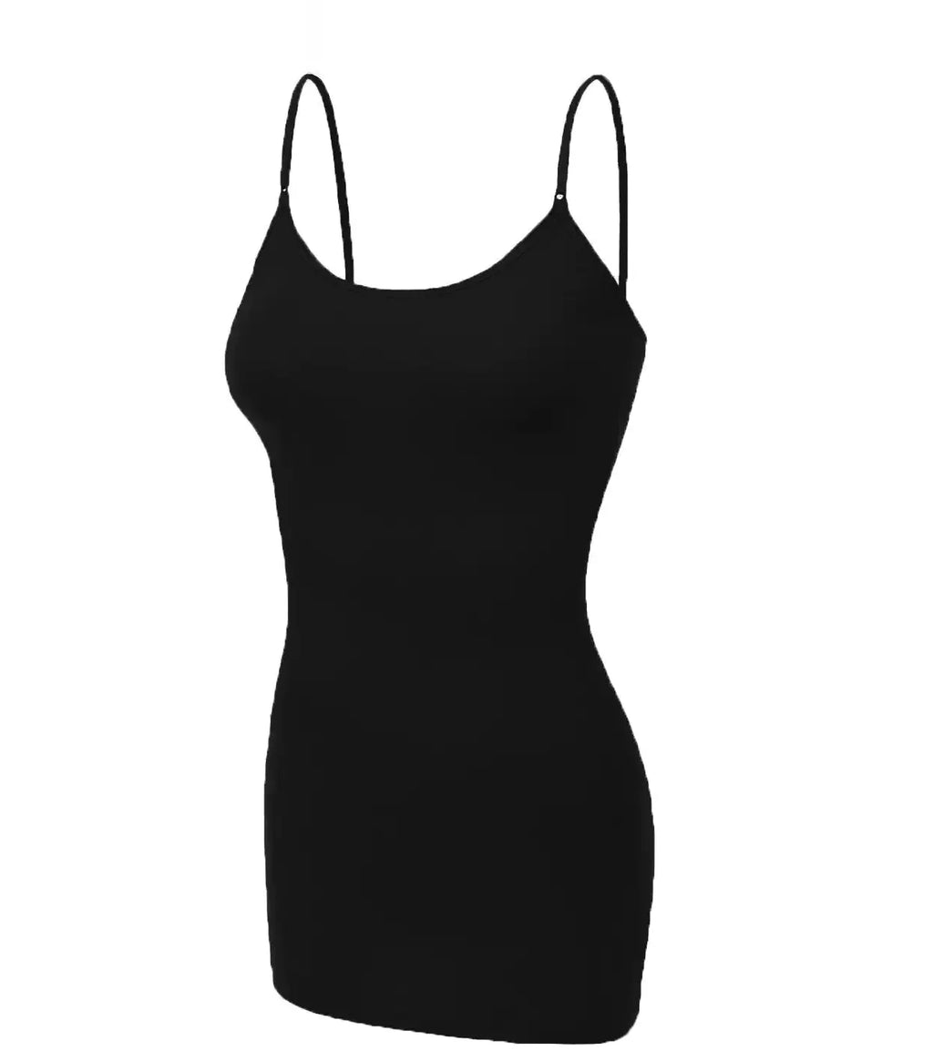 Emmalise Women's Basic Casual Long Camisole Adjustable Strap Cami Layering Top | Black, Oatmeal, Olive