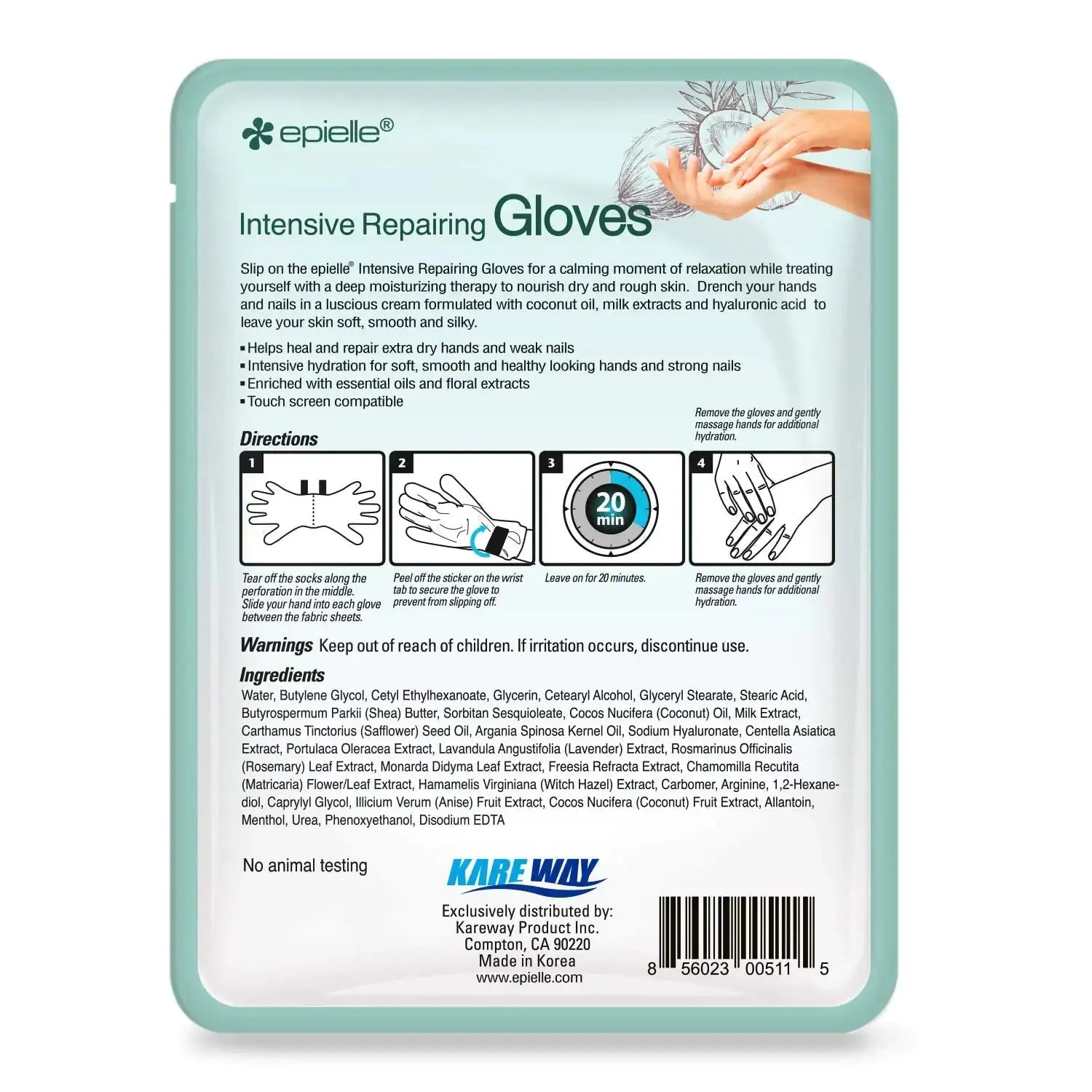 Epielle Intensive Repairing Hand Masks - 6 Pack | Deep Moisture Gloves for Dry, Cracked Hands