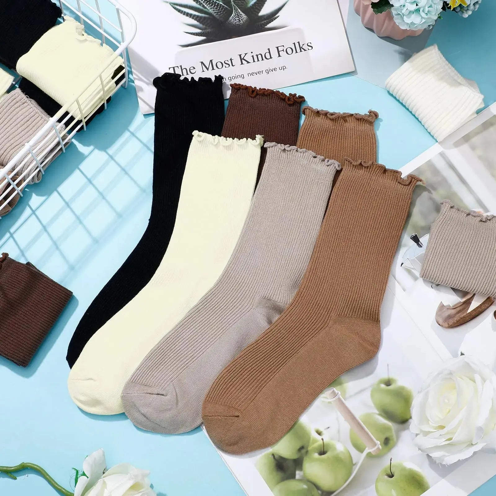 Eurzom 10 Pairs Elastic Ankle Length Cotton Socks - Lightweight Cute Socks for Women/ Girl