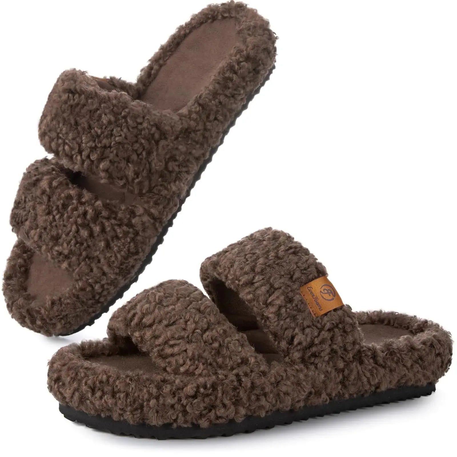 EverFoams Womens Fuzzy Open-toe Slippers | Soft Comfy Memory Foam Indoor House Shoes