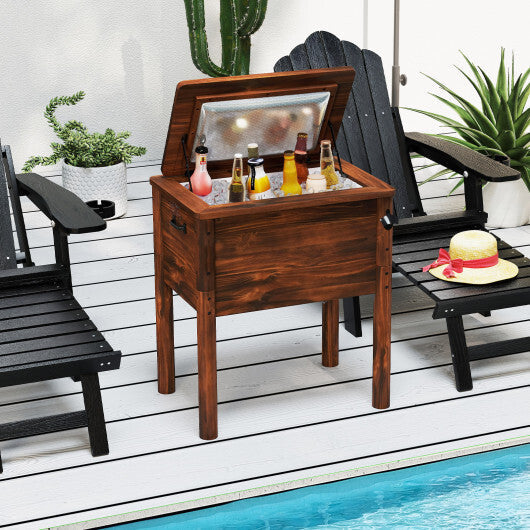 3-Layer Insulated Wood Cooler 54QT Outdoor Ice Chest