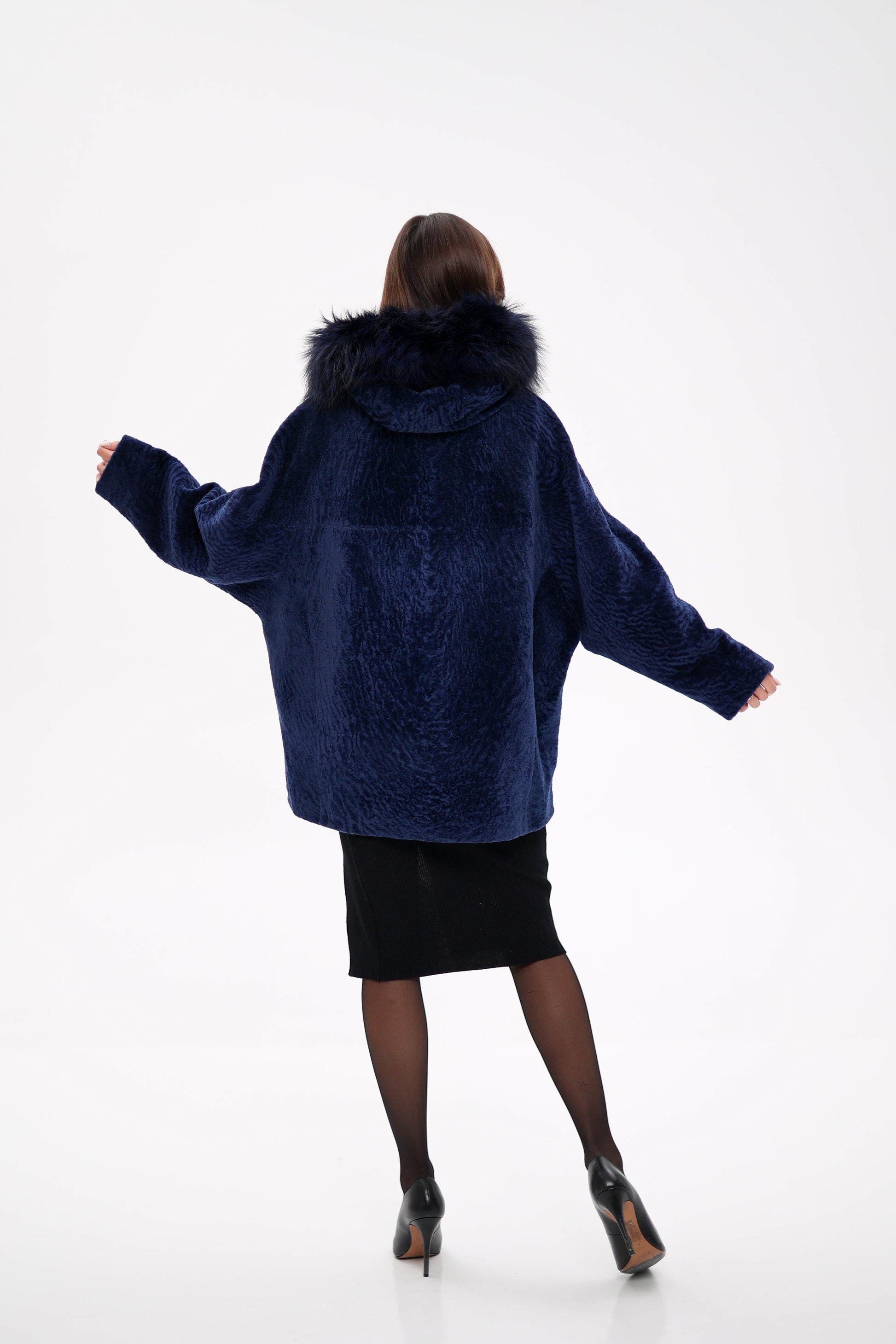 Genuine Shearling Silver Fox Trim Jacket